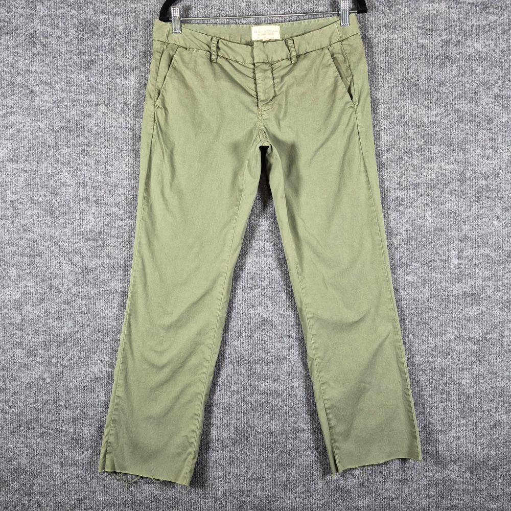 Nili Lotan Pants Military Chino Raw Hem Straight Leg 2 Olive Womens